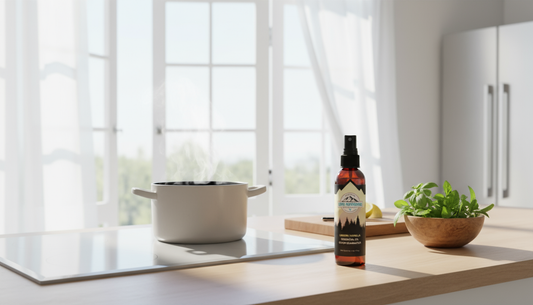 Bright, airy kitchen with open windows, showcasing a fresh and clean atmosphere, free from cooking odors.