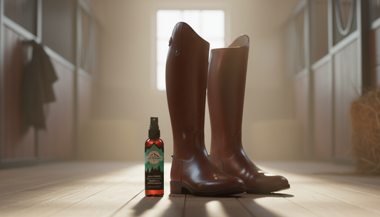 A pair of shiny, clean brown leather riding boots looking pristine and ready for a ride, symbolizing freshness.
