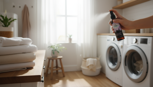 Fresh laundry room free of damp odors with natural spray