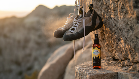 Clean climbing shoes ready for the next adventure on a rocky crag