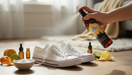 Natural ingredients for DIY shoe deodorizer around fresh sneakers