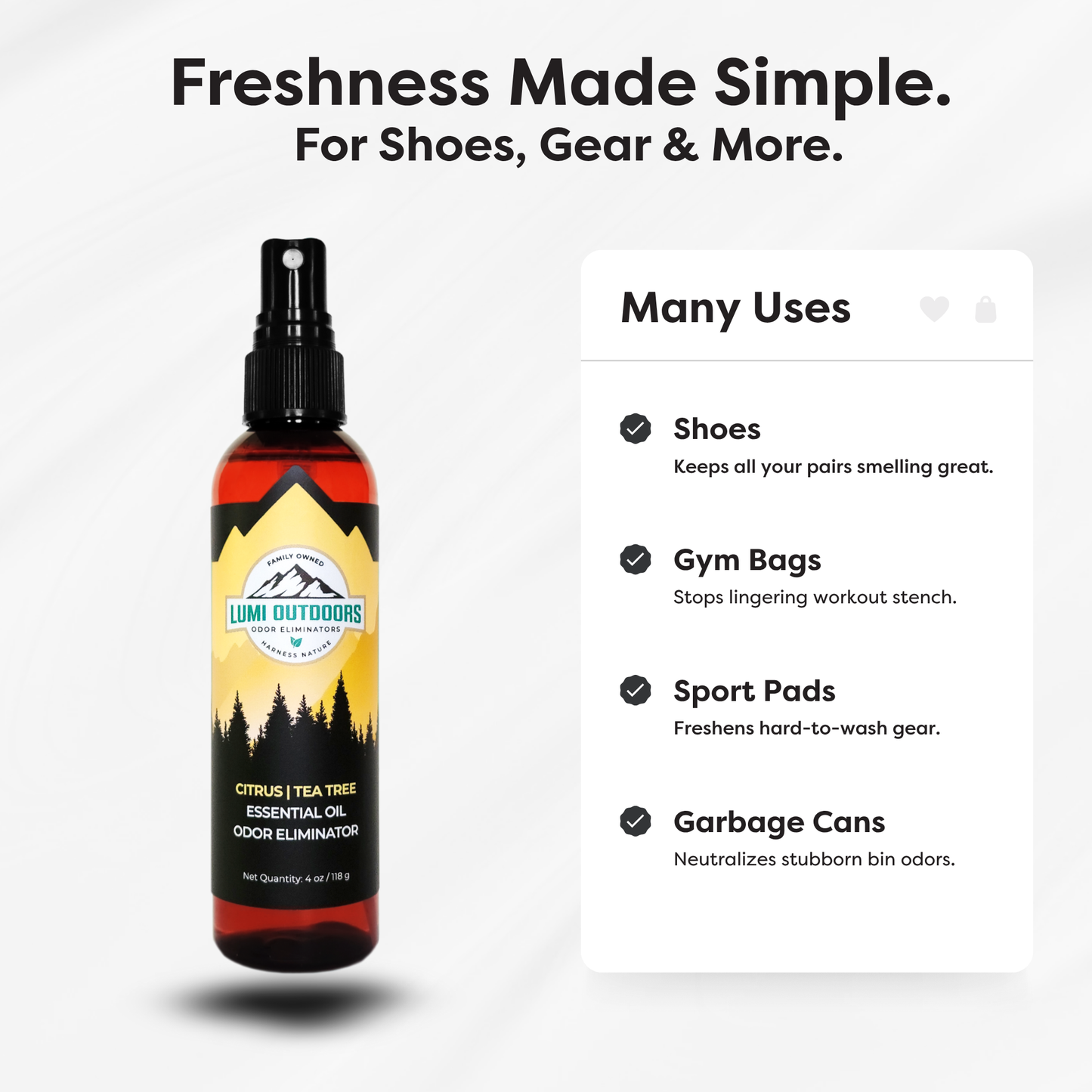 Lumi Outdoors Natural Shoe Deodorizer Spray | Citrus & Tea Tree