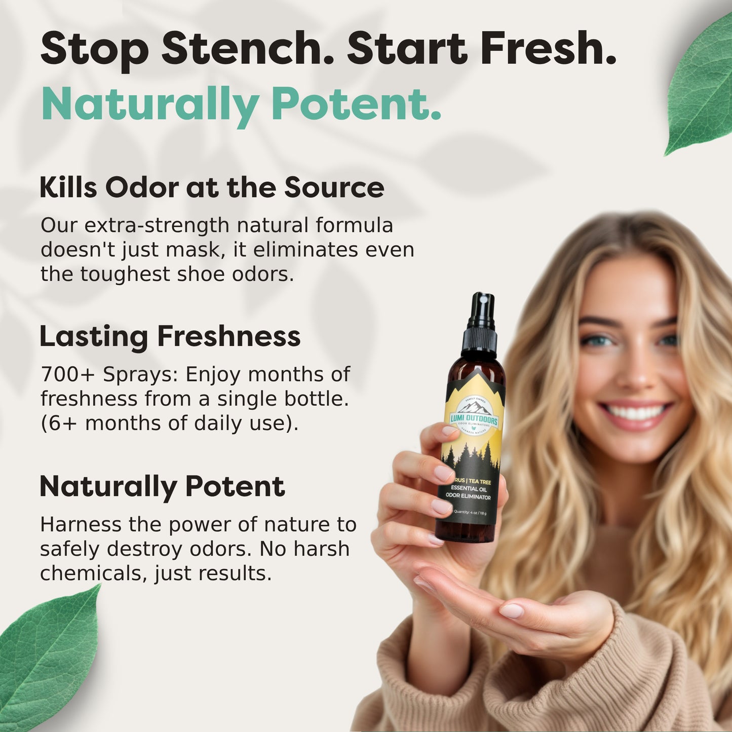 Lumi Outdoors Natural Shoe Deodorizer Spray | Citrus & Tea Tree