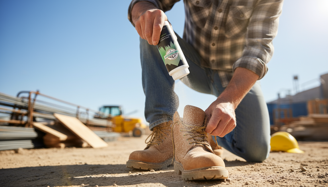Worker keeping feet dry in work boots on construction site