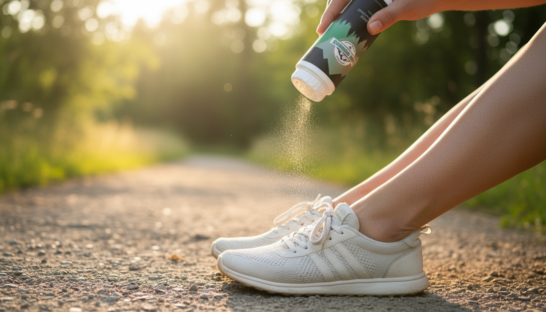 Dry feet in sneakers after using foot powder for freshness