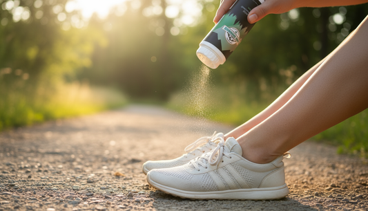 Dry feet in sneakers after using foot powder for freshness