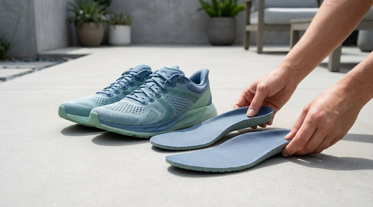 Lululemon Blissfeel 2 running shoes with insoles removed sitting on a sunny concrete patio for sunlight odor removal