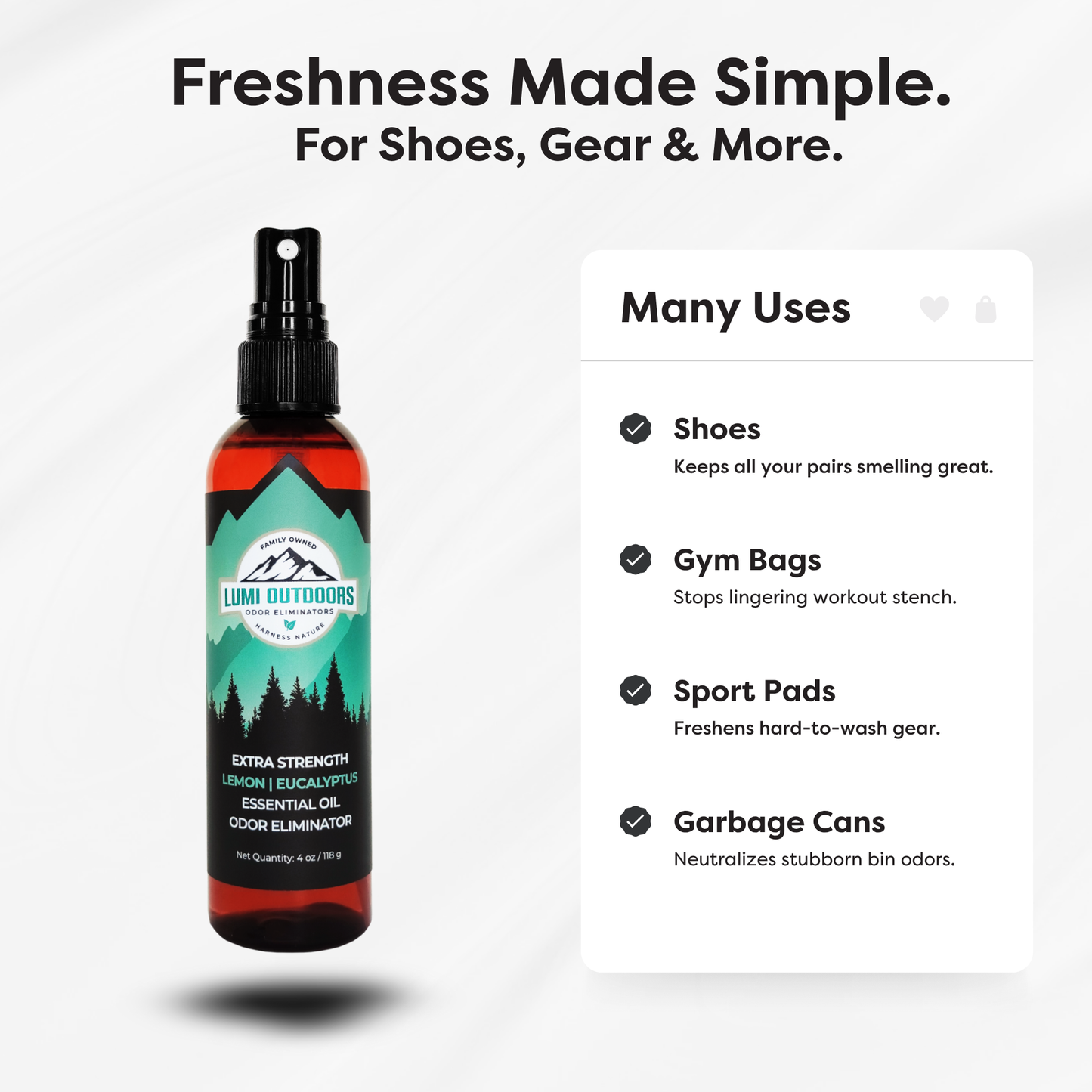Lumi Outdoors Natural Shoe Deodorizer Spray | Lemon & Eucalyptus