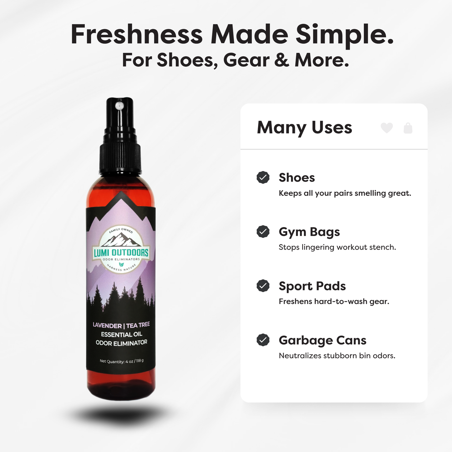 Lumi Outdoors Natural Shoe Deodorizer Spray | Lavender & Tea Tree