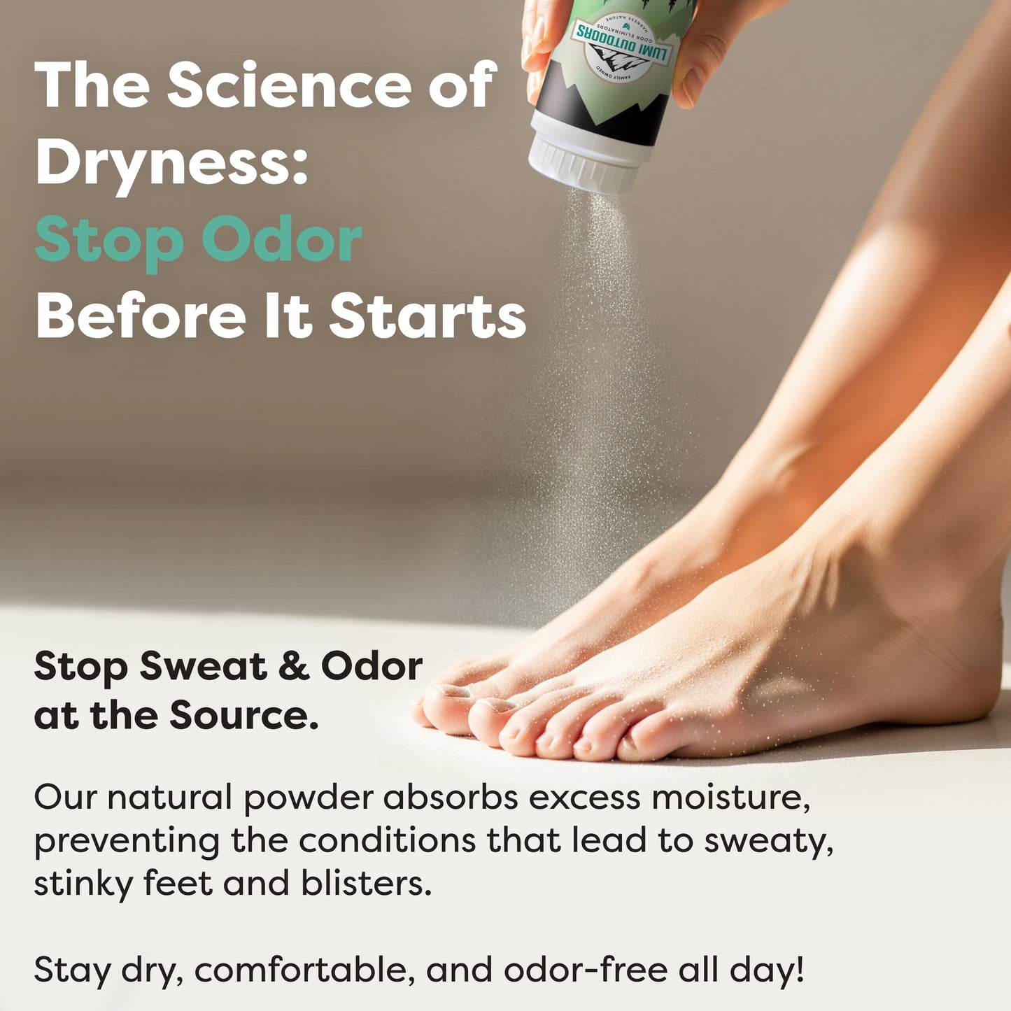 Lumi Outdoors Natural Shoe Deodorizer Powder | Energizing Lemongrass