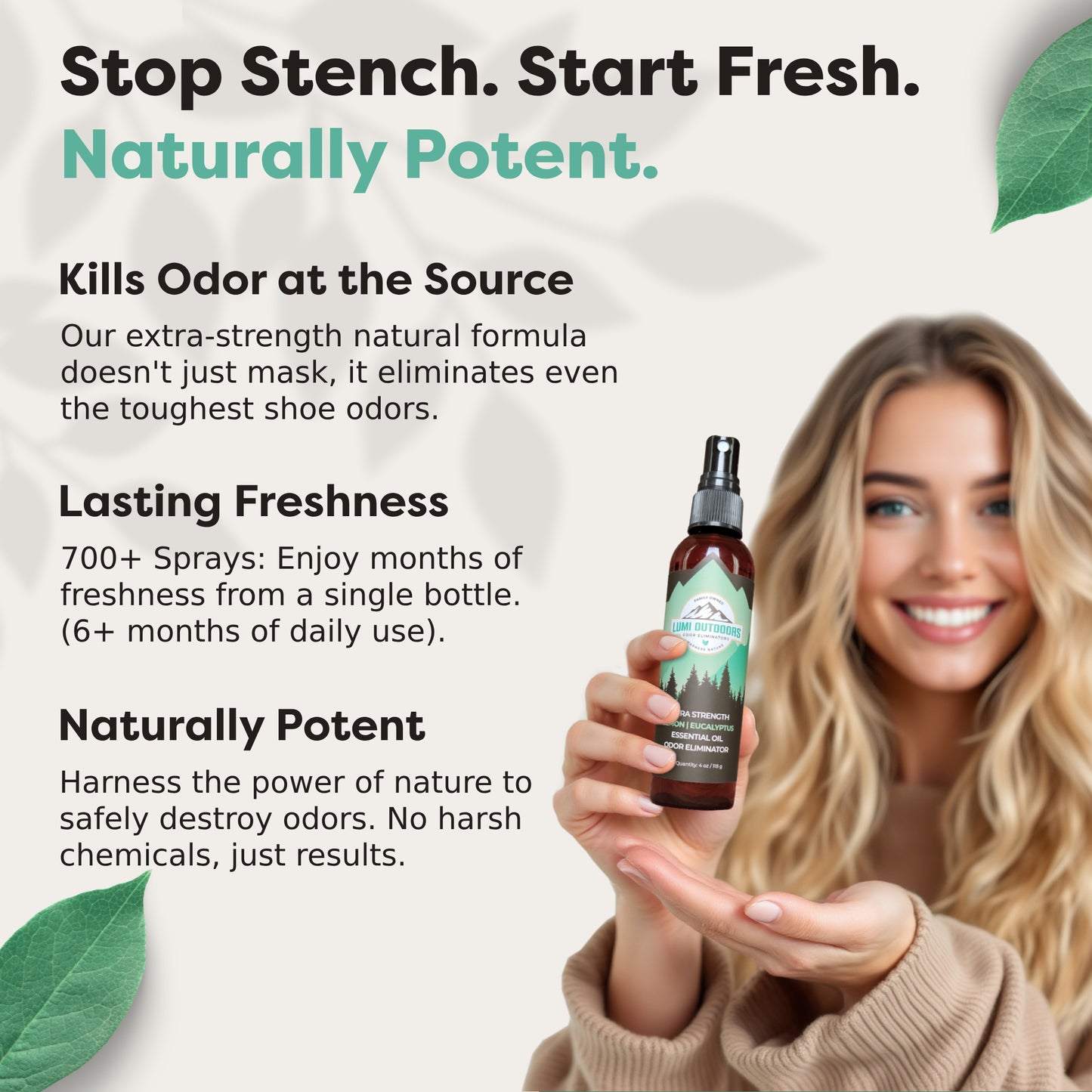 Lumi Outdoors Natural Shoe Deodorizer Spray | Lemon & Eucalyptus