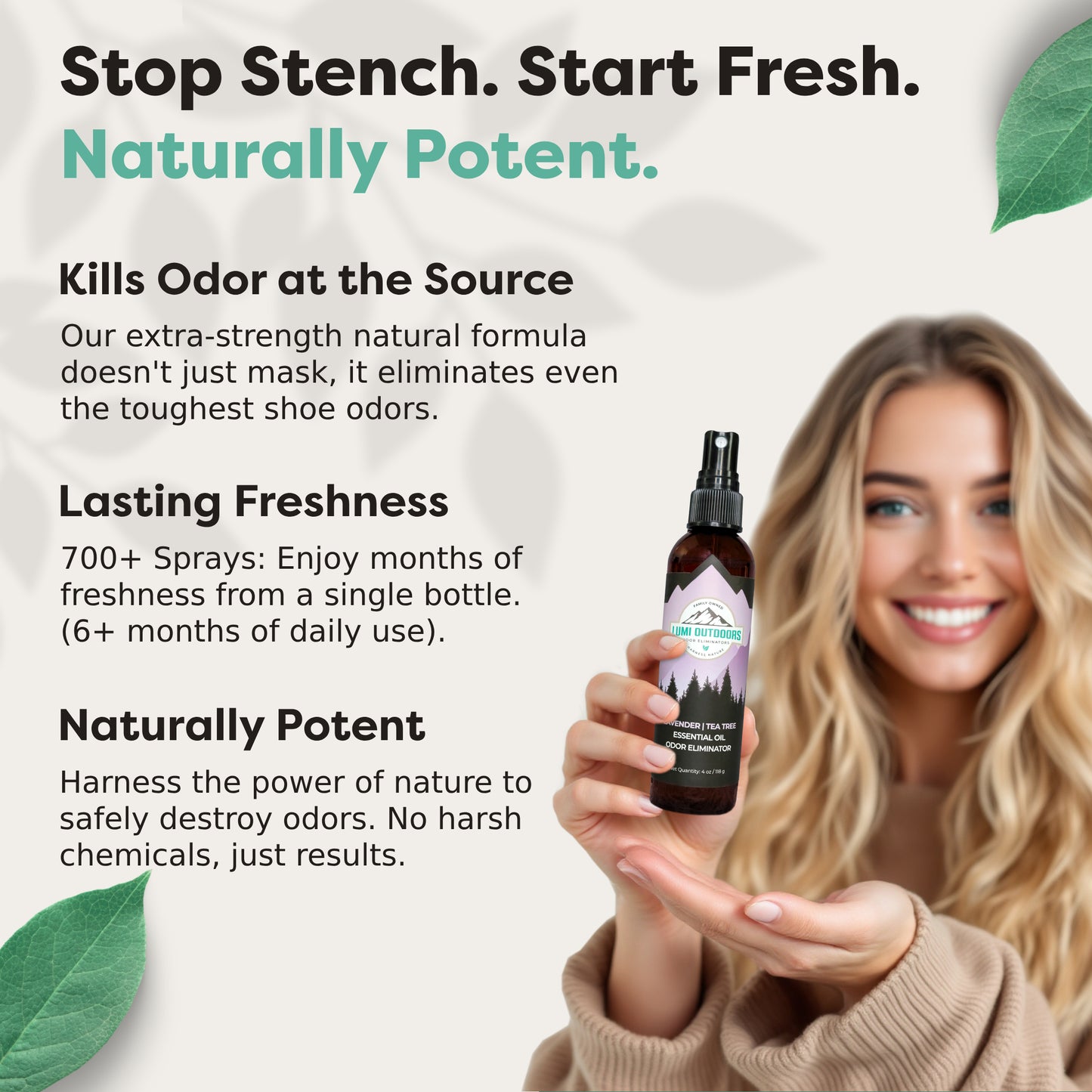 Lumi Outdoors Natural Shoe Deodorizer Spray | Lavender & Tea Tree